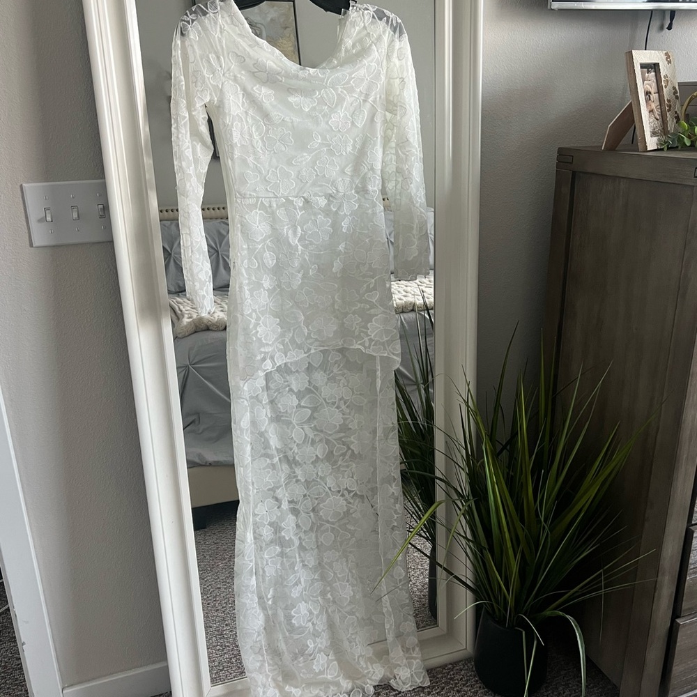 Elegant White Lace High-Low Dress